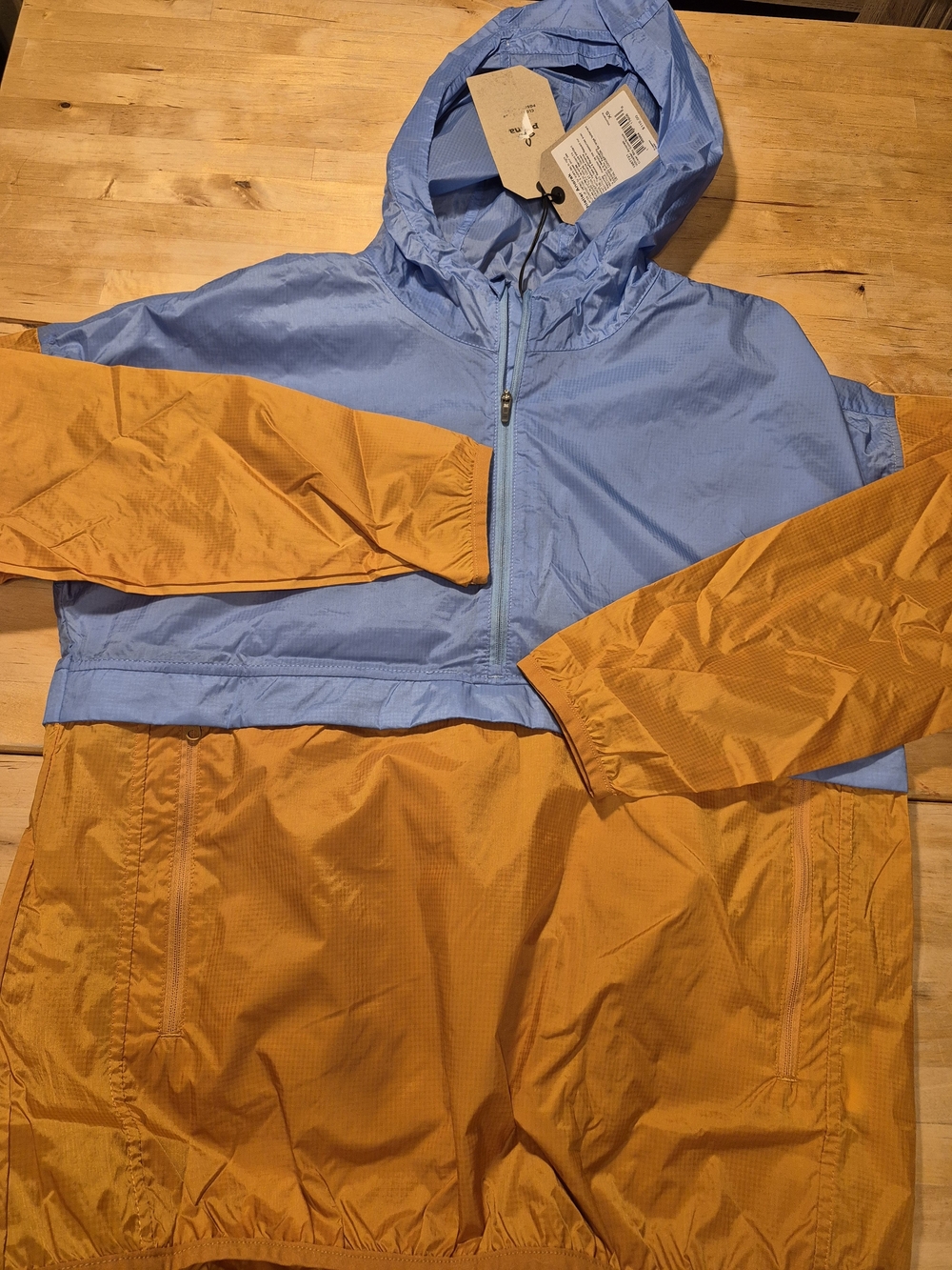 Prana Two-Tone Hooded Windbreaker Jacket in Light Blue & Mustard